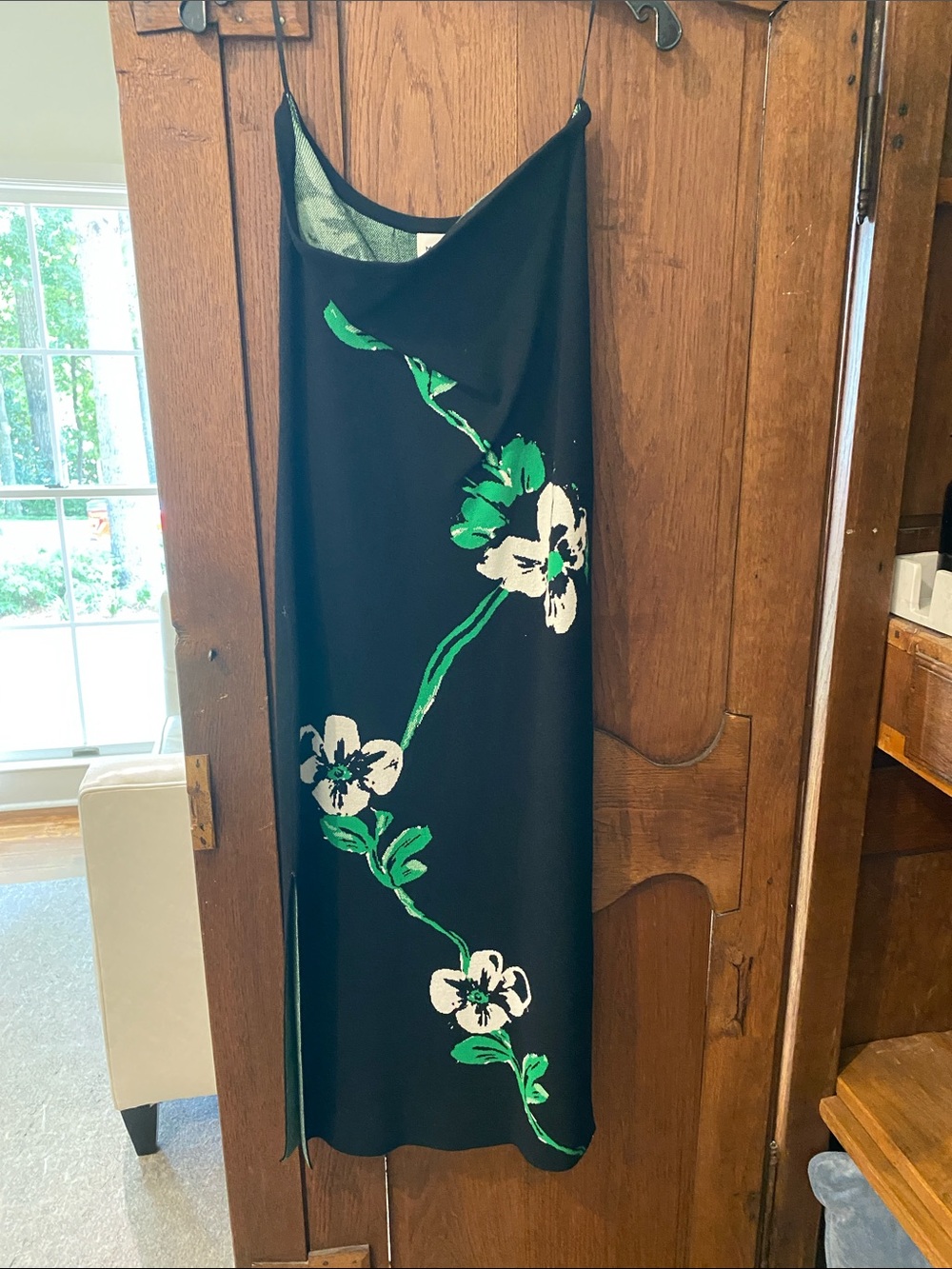 NWT- Milly Black Floral Strapless Dress with Green and White Floral Accents.